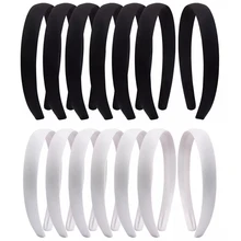 10pcs 2cm Black White Satin Covered Resin Hairbands for Women Girls Kids Elastic Solid Ribbon Hair Bands DIY Tiara Hair Hoops