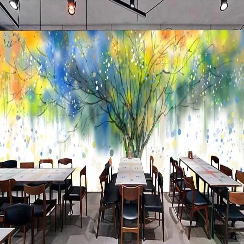 

Custom Wallpaper 3D Colorful Hand-painted Abstract Tree Murals Restaurant Cafe Bar Art Wall Papers For Walls 3 D Papel De Parede
