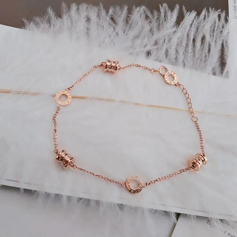 

VOJEFEN 18K Rose Gold Cylindrical And Circle Chain Female Mini Round Bean Small Waist Charm String Bracelet HOT