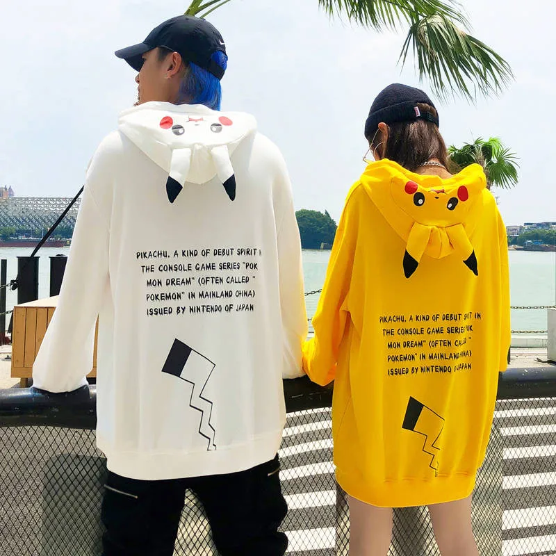 Толстовки с Пикачу для женщин Япония милый Свитшот Толстовка Harajuku Толстовка зима мультфильм Пара Толстовка уличная Женская топы