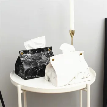 

Chic Tissue Case Box Container PU Leather Marble Pattern Home Car Towel Napkin Papers Bag Holder Box Case Pouch Table Decoration