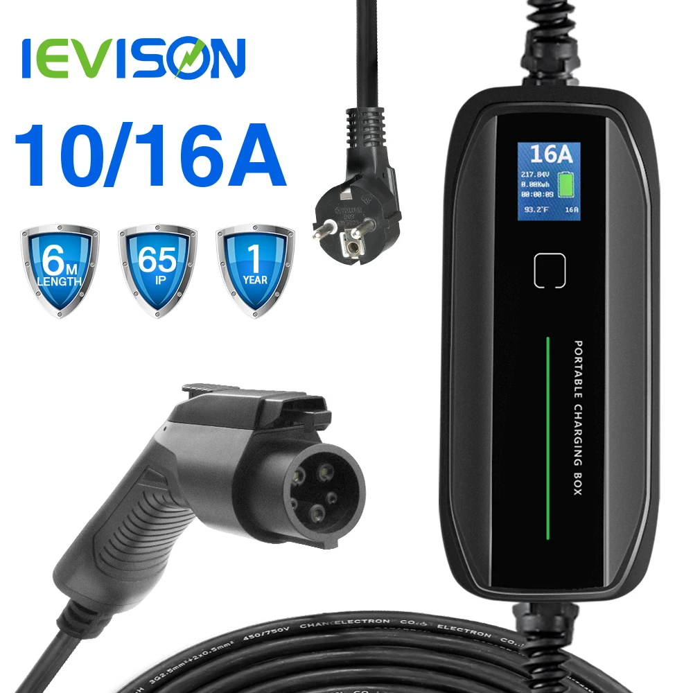 Morec Type 1 Portable EV Charging Box Cable Switchable 10/16A Schuko Plug Electric Vehicle Car Charger SAE J1772 EVSE 2.2/3.6KW
