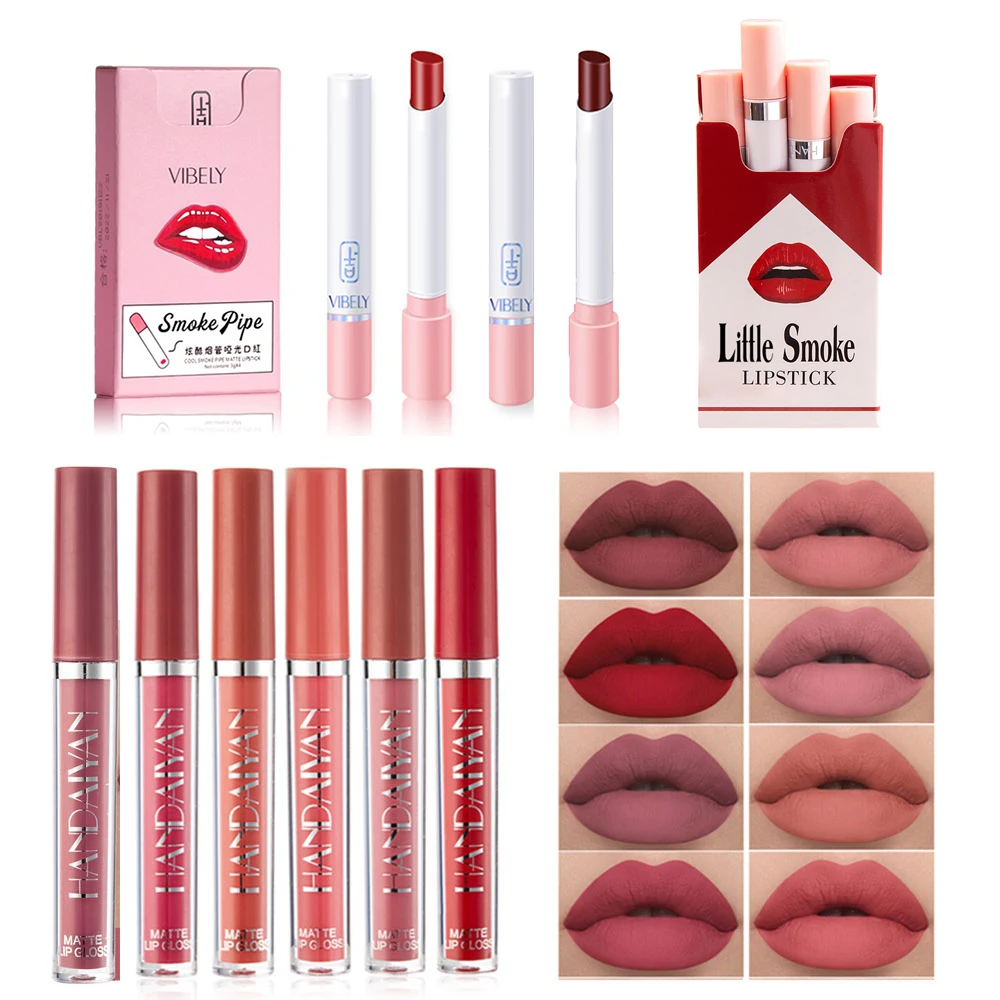 4pcs/lot Non-Stick Lipstick Red Lip Gloss Lipstick Kit Velvet Matte Natural Long-lasting Waterproof Women Ladies Makeup Cosmetic