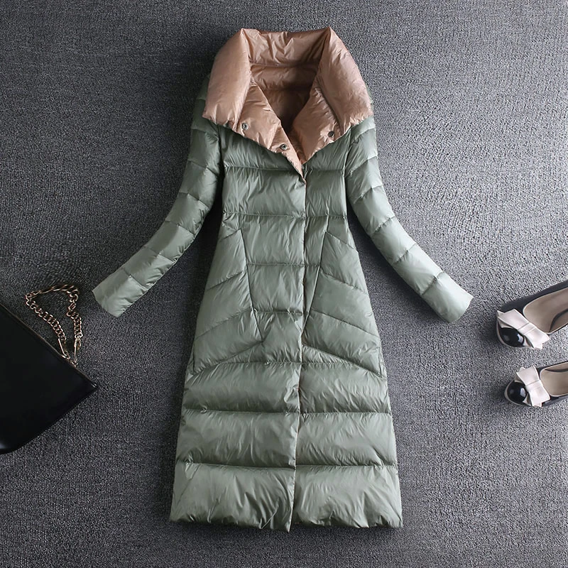 

Fashion Light Thin Duck Down Jacket Women Parka Autumn Winter Plus size Both Sides Wear Long White Duck Down Coat Women Overcoat