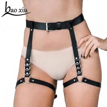 

New women Leg Bondage Leather belt Body Leg Chain Cage Punk Sculpting Elastic Harness Waist Belt Straps Sexy Vintage Accessories