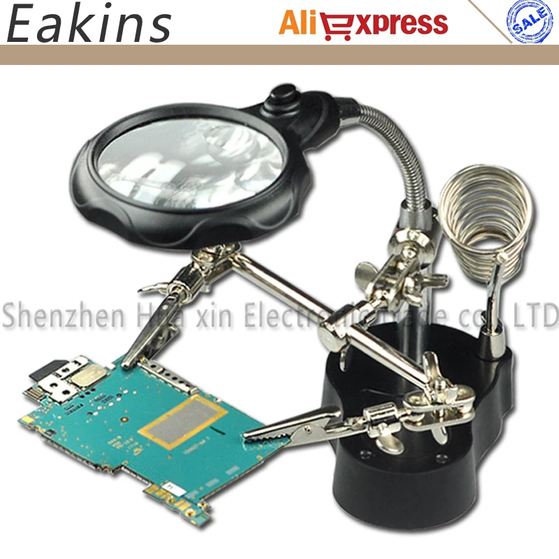 LED Clamp Soldering Iron Stand Helping Hands Magnifying Glass Magnifier Crocodile Clip SMD Hands