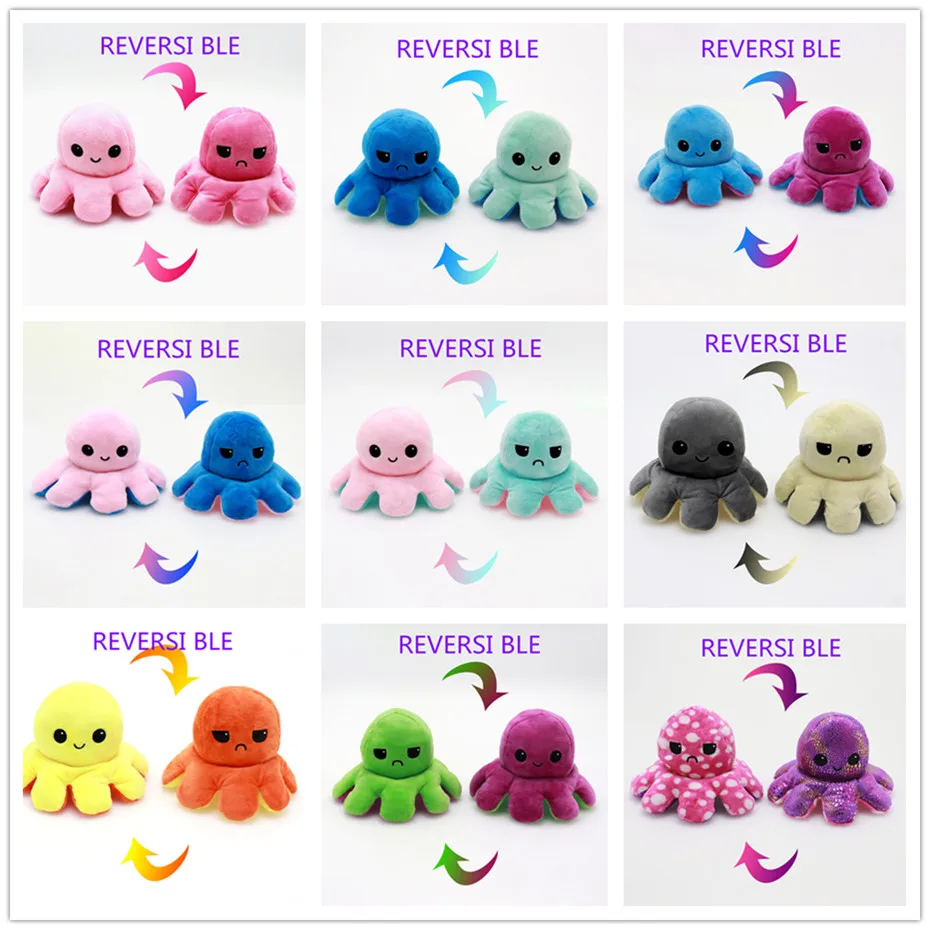 

Lovely Reversible Plush Octopus Toys Soft Cotton Stuffed Plush Toy Kids Gift Double-Sided Flip Emotion Octopus Doll Peluches 1PC