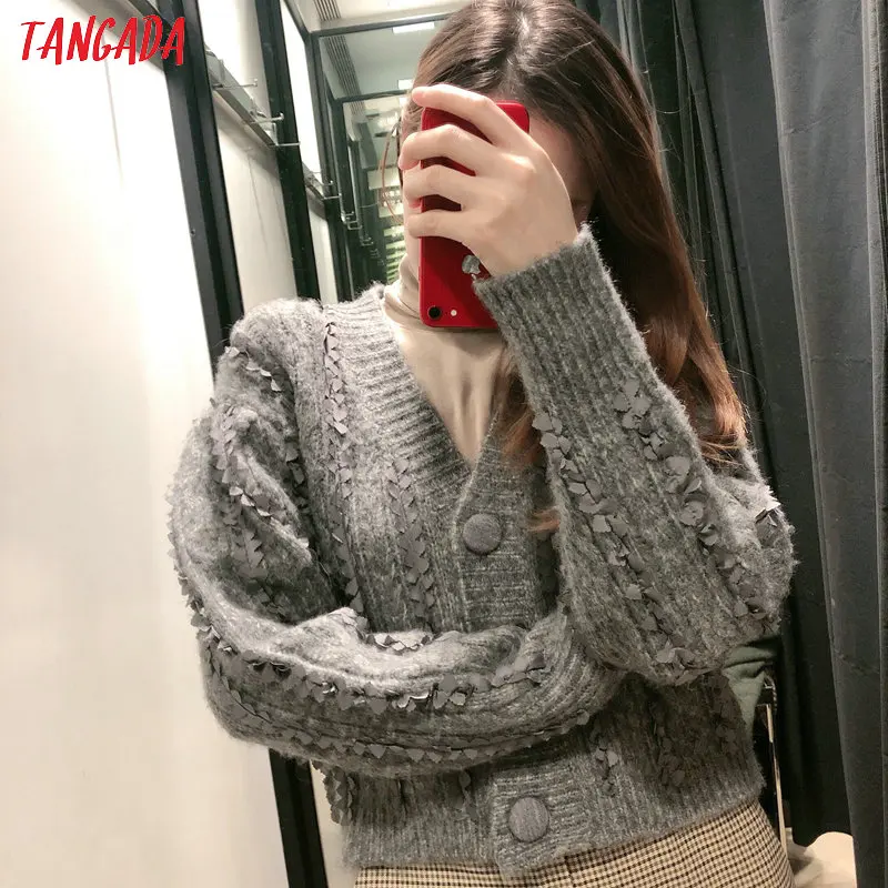 Tangada женский элегантный кардиган с оборками, винтажный джемпер, женский модный вязаный кардиган большого размера, пальто 3H360