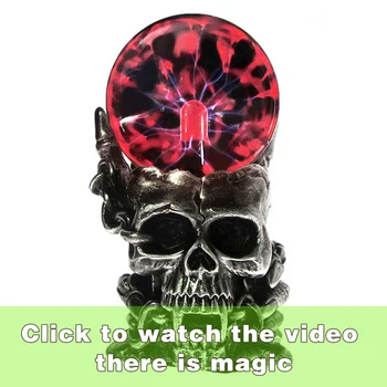 

MGT Magic Skull Head Glass Sculpture Statue Lightning Plasma Ball Touch Sensitive Vampire Decorative Accent Figurine