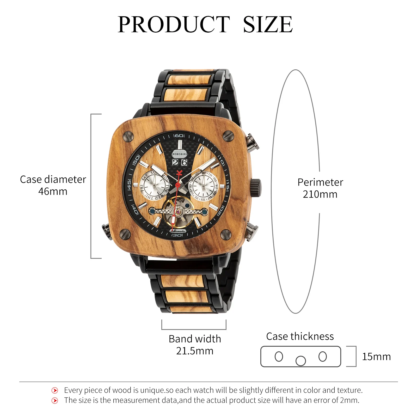 BOBO BIRD Mechanical Watch Wooden Automatic Wristwatch Hollow Out Movement With Calendar Week Function Luminous Hands Reloj