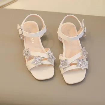 

Casual Stars With Rhinestone Girls Low Heels Sandals Medium Big Kids Crystal Beach Shoes Summer Children's Princess Beach Shoes
