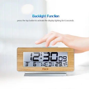 

Hot Bamboo Digital LCD Alarm Clock Indoor Thermometer Hygrometer Wireless Sensor Digital Alarm Clock with Backlight Snooze Funct