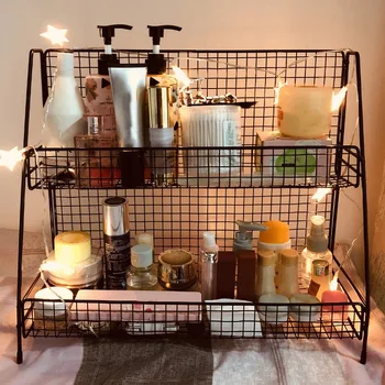 

Iron Desktop Storage Shelf Cosmetic Storage Box Double Layers Rack Multifunction Utensil Bracket Organizer Holder