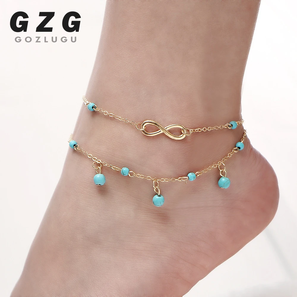 New Double Infinite Beads Pendant Anklet Foot Jewelry Gift Chain For Woman Summer Bracelet Charm 2 Color Anklets 2019 | Украшения и