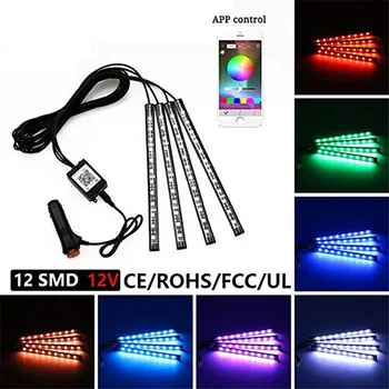 

1set APP 12 leds Atmosphere Lamp RGB 5050SMD Car Interior Decorative IP65 12V Phone APP Control Car Styling Floor Foot Deco