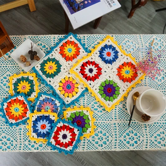 Kézzel Készített Horgolt Doilies Cup Mat Table Square Coaster Kávéfogyasztók Tartozékok Ruhák Javítás 8Db/Készlet - Image 4