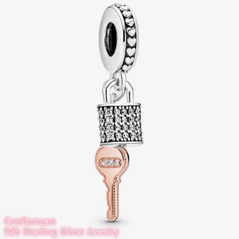 

Valentine's Day 925 Sterling Silver Pave padlock and key pendant beads Fit Original Pandora Charms Bracelet DIY jewelry