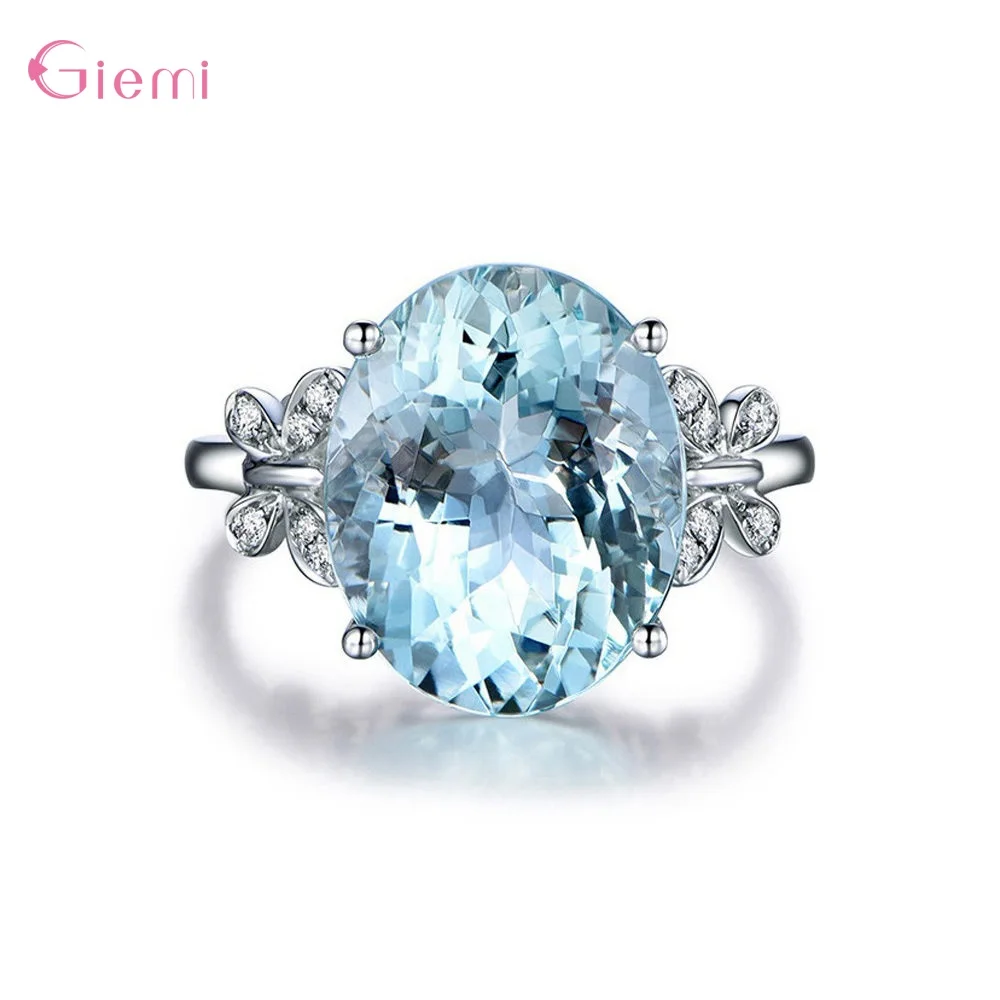 Trendy Big CZ Crystal 925 Sterling Silver Rings For Women Fashion Statement Jewelry Engagement Zircon Boho Love | Украшения и