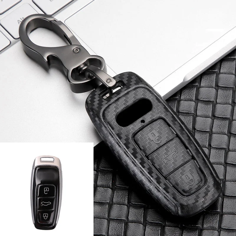 ABS углеродное волокно ключа автомобиля чехол Обложка для Audi A8L A6L A7 A6 C8 A8 Q8 аксессуары автомобильный Стайлинг - Название цвета: Black