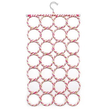

Multi-function Foldable Scarf Rack Steel With Rattan Weave 28 Circles Silk Scarf Holder organization storage frame