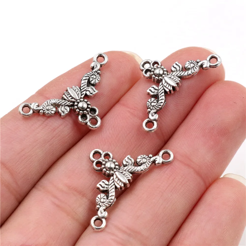 26x15mm 30pcs Antique Silver Plated Bronze Plated Flower Style Connector Handmade Charms Pendant:DIY for bracelet necklace-