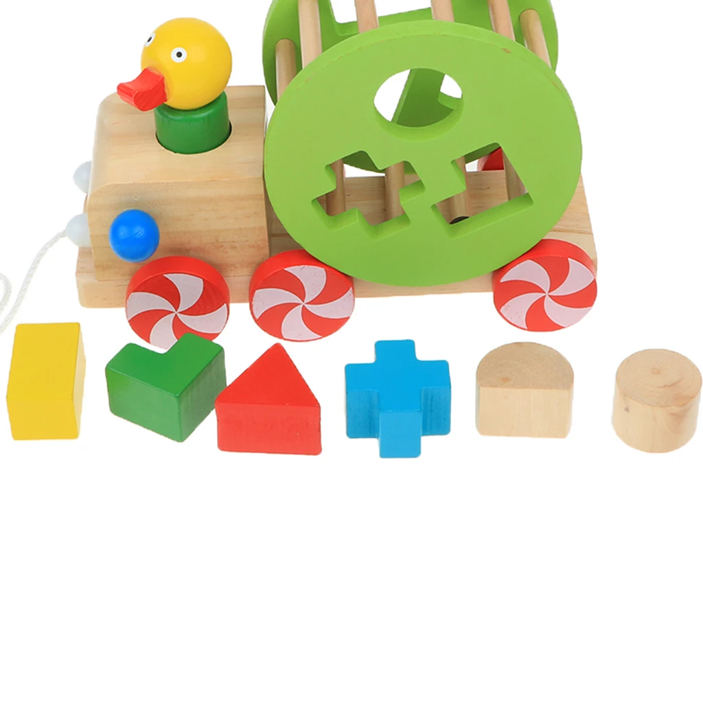 Wooden Duck Car Toddler Walking Pull Along Toy Pull and Push Animal Vehicle Geometric Shapes Sorter Car Early Developmental