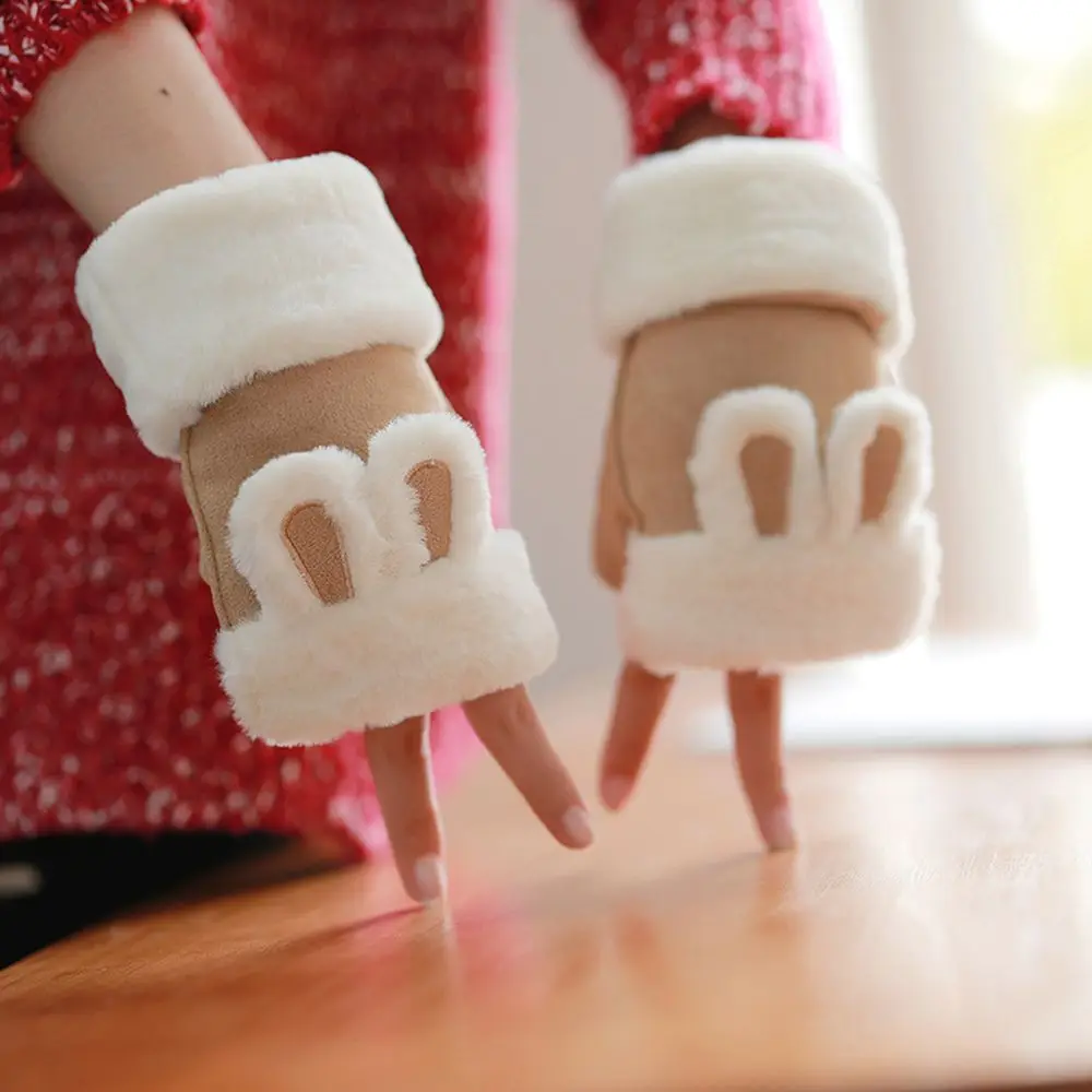

1 pair novelty New Warm Winter necessity Women's Rabbit Fur leather Wrist Fingerless Gloves Gift clothing accessories