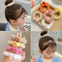 

Flannel Scrunchies Plush Elastic Hair Ropes For Women Girls Ponytail Holder Cartoon Rubber Hair Tie Headwear Hair Accessories