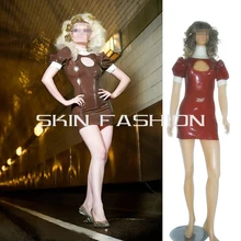 Женское с буфами с длинными рукавами сексуальная модная одежда латексные платья