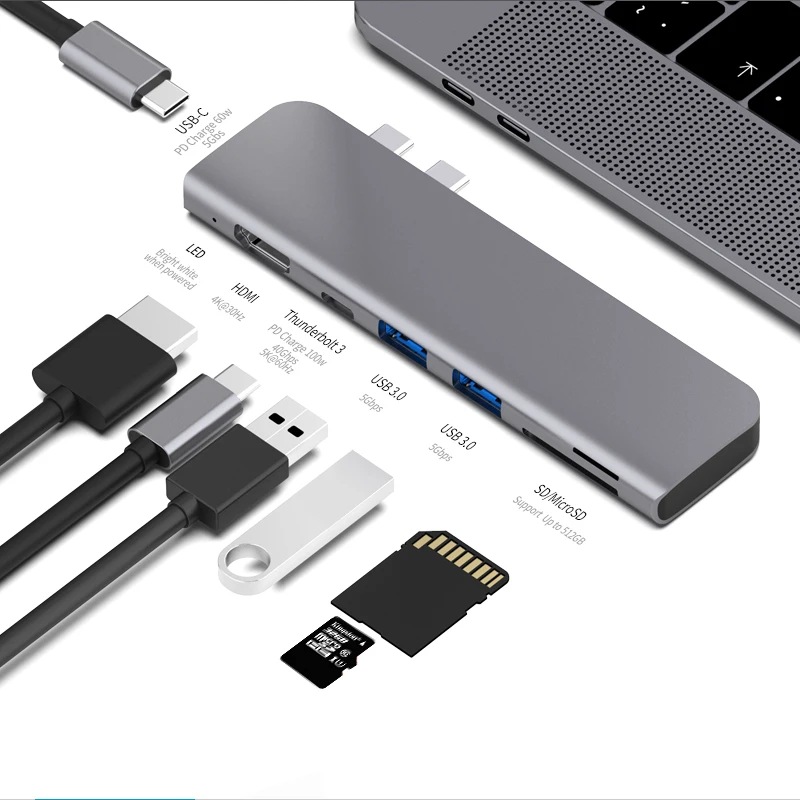 USB 3,1 type-C концентратор к HDMI адаптер 4K Thunderbolt 3 USB C концентратор с концентратором 3,0 TF sd-ридер слот PD для MacBook Pro/Air /