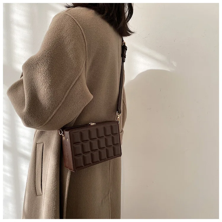 Black and Brown Box Design Party Clutch Chocolate Style Leather Purses and Handbags for Women Designer Bag Casual Shoulder Bag