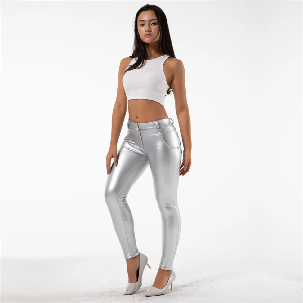 Melody Faux Leather Pants Four Ways Stretchable Women Mid Rise 