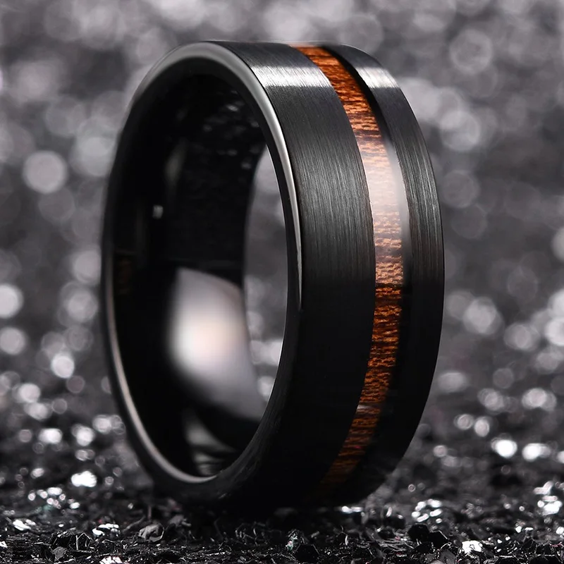 Модные мужские ювелирные изделия Кольцо Винтаж 8 мм деревянная инкрустация унисекс черное обручальное кольцо мужской подарок