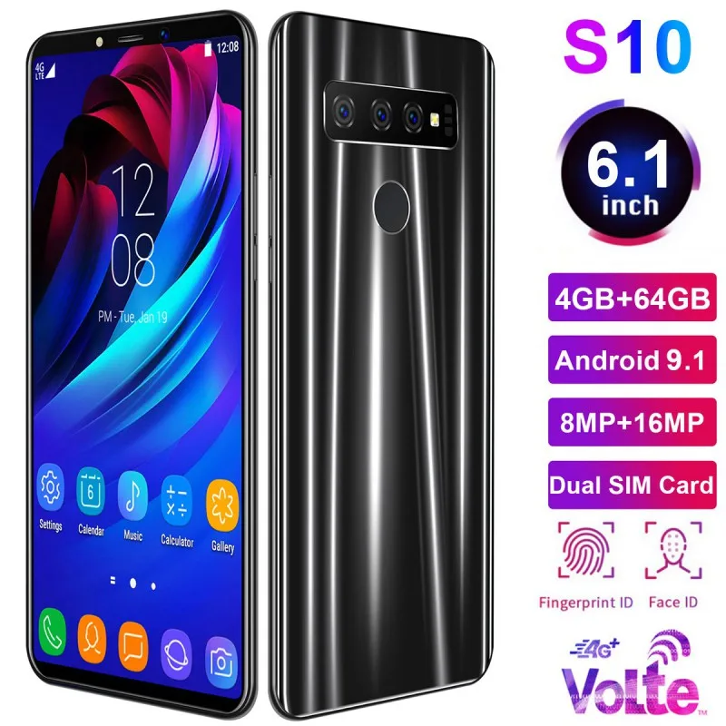 

S10 6.1 Inch 4G Smartphone 4GB RAM 64GB ROM Full Screen Mobile Phone Fingerprint & Face Recognition Unlock Cell Phone