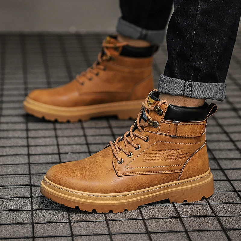 New Leather Breathable Martin Shoes Outdoor Waterproof Tooling Wood Land Shoes High Sole Skid Wear-resistant Walking Boots