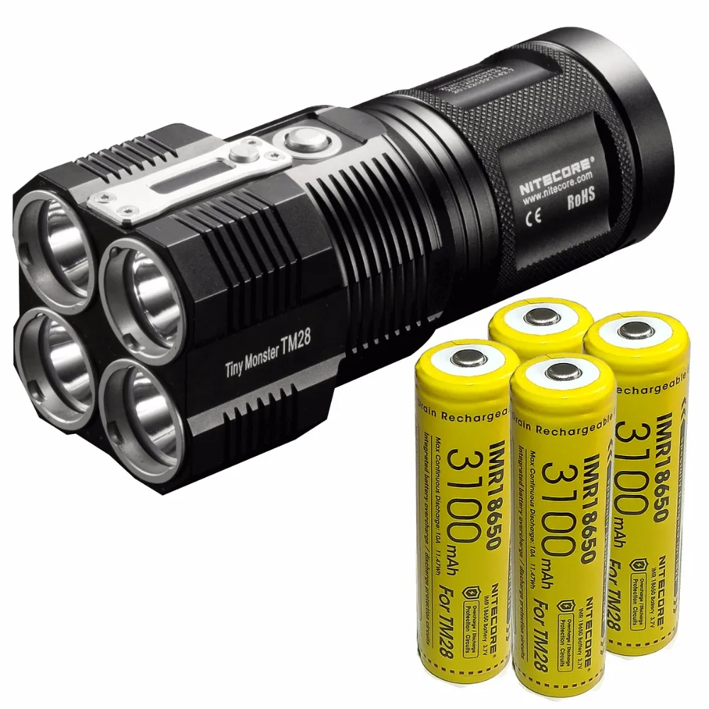 Free Shipping NITECORE TINY MONSTER TM28 6000 LMs CREE XHP35 HI 4xLED Rechargeable Hight Light Flashlight Gear Hunting Searching