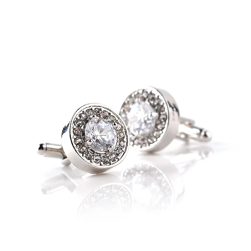 High Polished Round Crystal Paved Cufflinks Metal arm buttons for women men shirts business lawyer cuff links Wedding Jewelry
