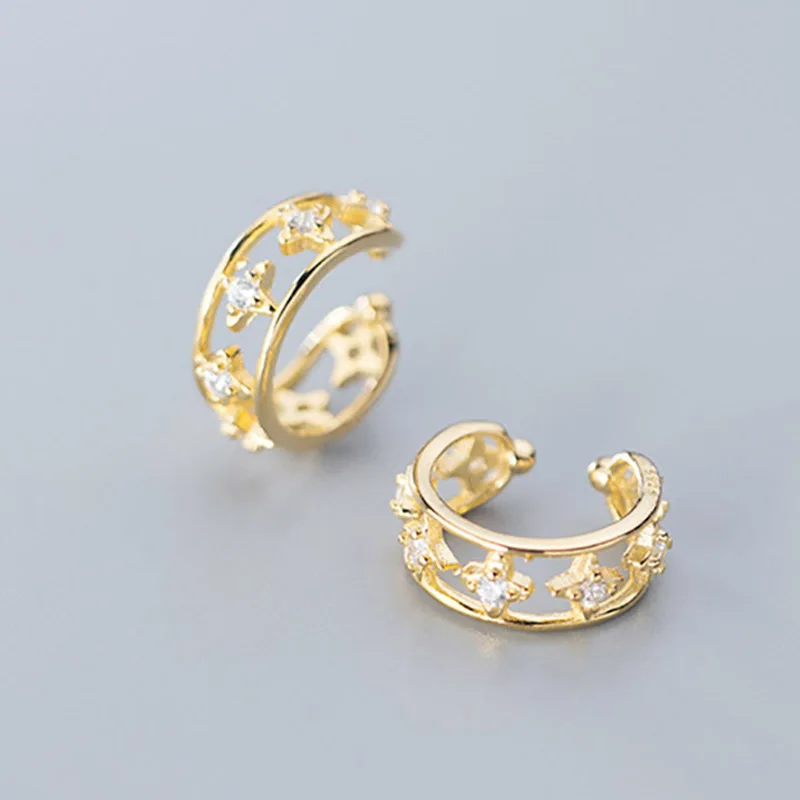 Gold Trusta, настоящая 925 пробы, серебряные, сладкие, ослепительные, Cz, каффы, клипсы, серьги для женщин, девушек, Сережки для пирсинга, ювелирное изделие, подарок DS2342 - Окраска металла: Gold