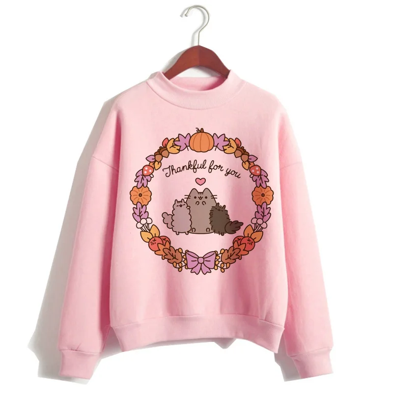 Pusheen Кошка толстовки Harajuku для женщин Забавный мультфильм толстовка Kawaii Ullzang милый с капюшоном Корейская зима 90s теплая толстовка женская - Цвет: 1037