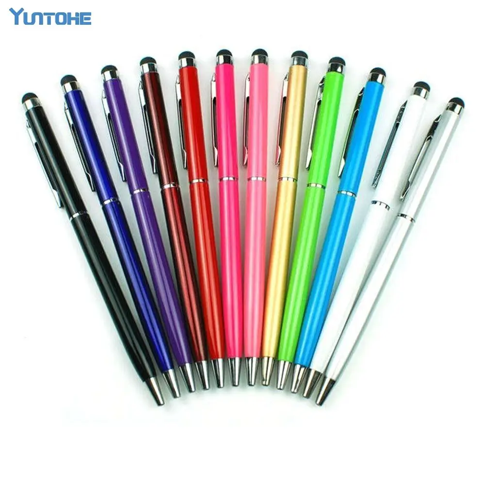 

300pcs/lot High Quality 2 in 1 Stylus Touch Pen Colorful Crystal Capacitive Touch Pen for ipad iPhone HTC Samsung