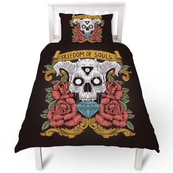 

Freedom Of Souls Skull And Roses Duvet Cover Pillow Case Quilt Cover Set Bedclothes Single Bedding Sets For Bed