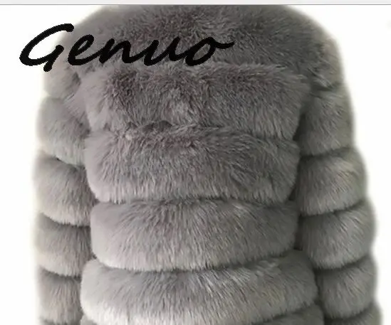 Genuo, новинка, S-3XL размера плюс, зимняя, новая, модная, брендовая, искусственный Лисий мех, куртка, женская, теплая, хорошее качество, теплая, толстая, искусственный мех, пальто - Цвет: light grey