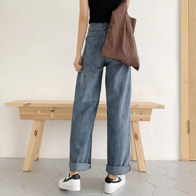 Mom Jeans High Waist Straight Wide Leg Pants Loose Slim Casual Woman ...