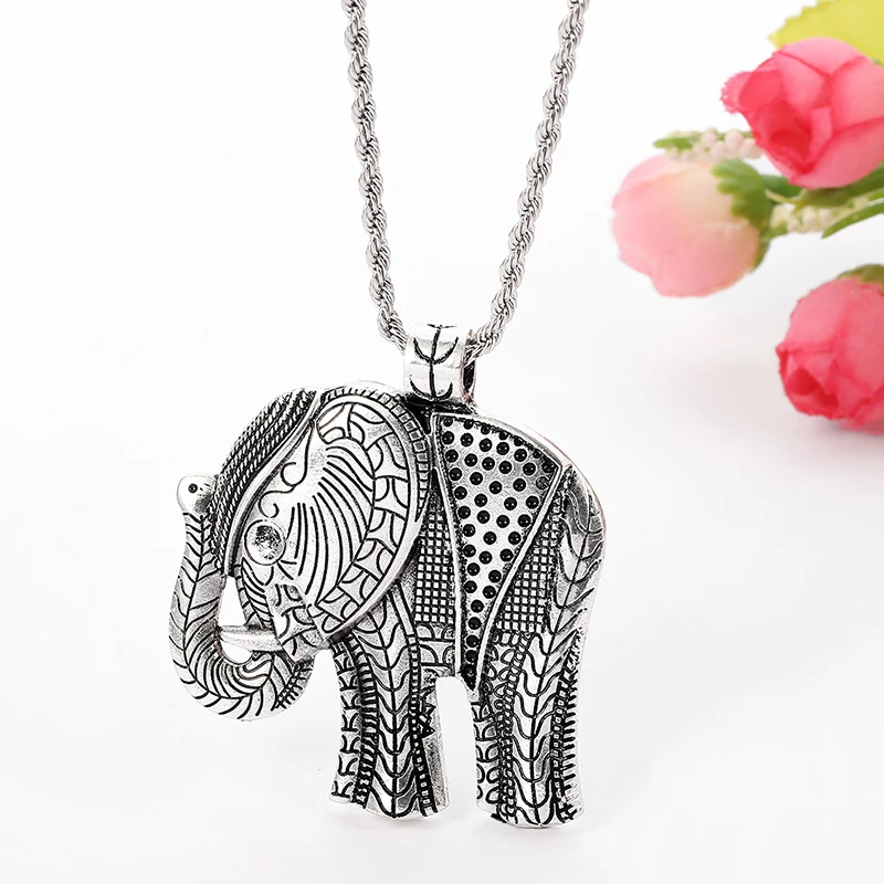 Retro Tibetan Silver Kallaite Animal Elephant Pendant Necklace Women New Jewelry 
