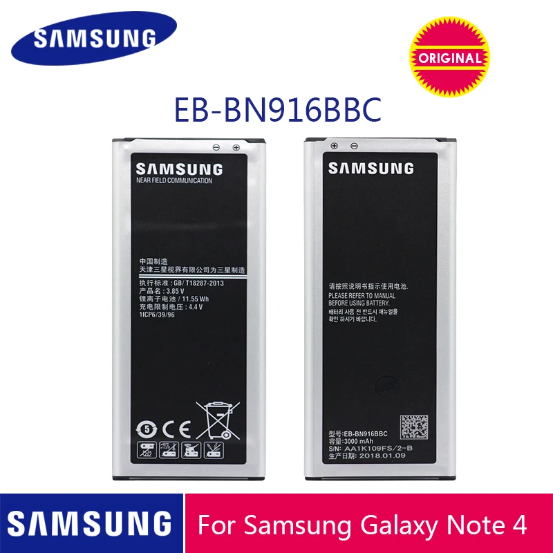 SAMSUNG Original Phone Battery EB-BN916BBC 3000mAh For Samsung Galaxy NOTE4 N9100 N9106W N9108V N9109V Note 4 Batteries + NFC SAMSUNG Original Phone Battery EB-BN916BBC 3000mAh For Samsung Galaxy NOTE4 N9100 N9106W N9108V N9109V Note 4 Batteries + NFC