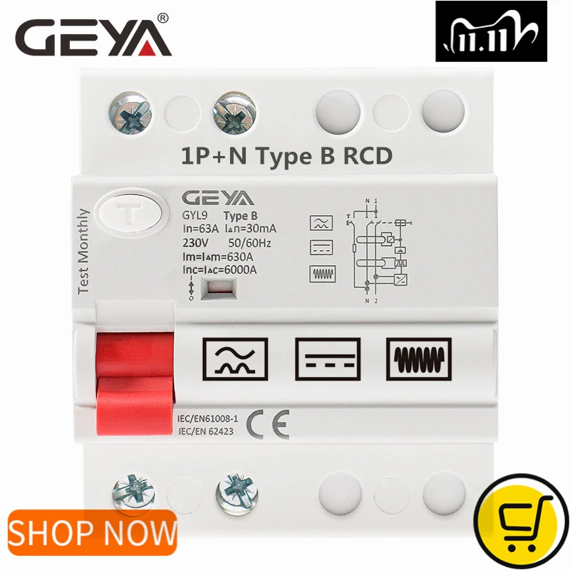 Автоматический выключатель GEYA B типа RCCB ELCB 2P 63 Amp 30mA Тип 10KA RCD|Автоматические