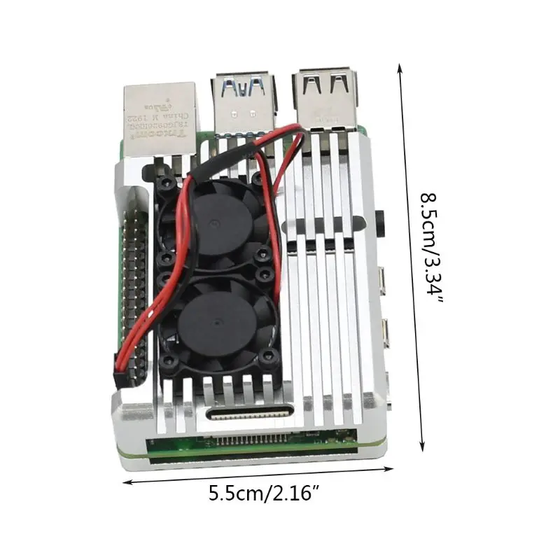 Aluminum Enclosure Case Silver Metal Shell with Cooling Fan for Raspberry Pi 4B