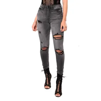 

Brand New Womens Zipper Casual Tight Fitting Pants Plus size Solid Color Hole Slacks Casual Autumn Trouser