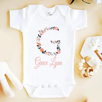 

Personalized Floral Baby Name Onesies,Custom Girl romper,Flowers Girl Baby shower outfit set,Cute outsuits