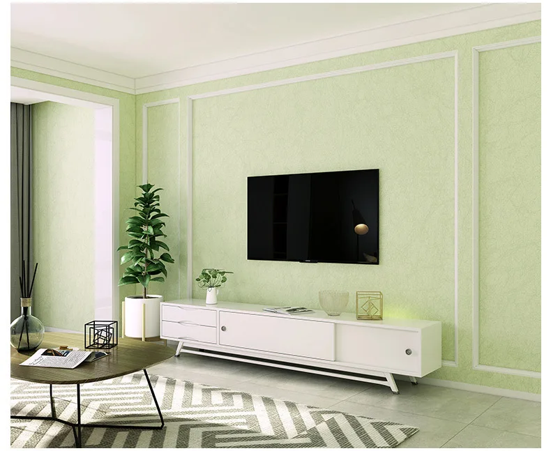 Одноцветная шелковая текстура настенная бумага натуральный зеленый сплошной цвет Нетканая настенная бумага рулон домашнее украшение